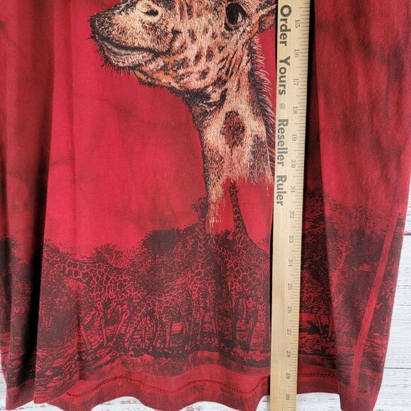 Vintage 90S Mens L Giraffe T Shirt Single Stitch Red All Over Print Anvil Tag - Picture 2 of 6